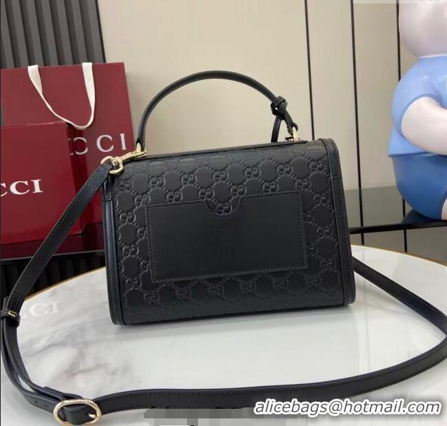 Inexpensive Gucci Padlock GG Leather medium top handle bag 838998 Black 2025