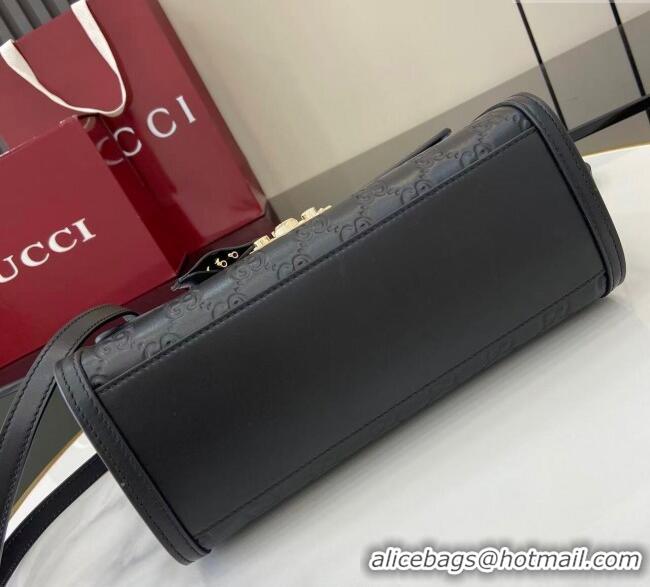 Inexpensive Gucci Padlock GG Leather medium top handle bag 838998 Black 2025