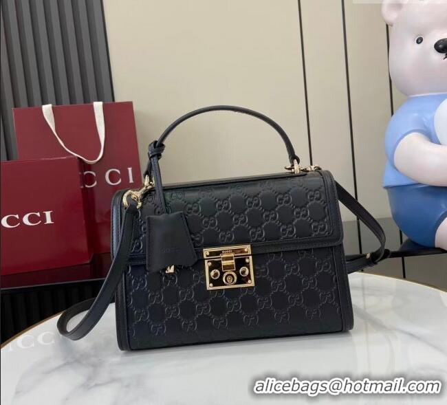 Inexpensive Gucci Padlock GG Leather medium top handle bag 838998 Black 2025