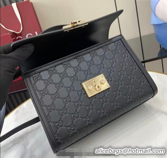 Inexpensive Gucci Padlock GG Leather medium top handle bag 838998 Black 2025