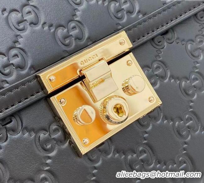Inexpensive Gucci Padlock GG Leather medium top handle bag 838998 Black 2025