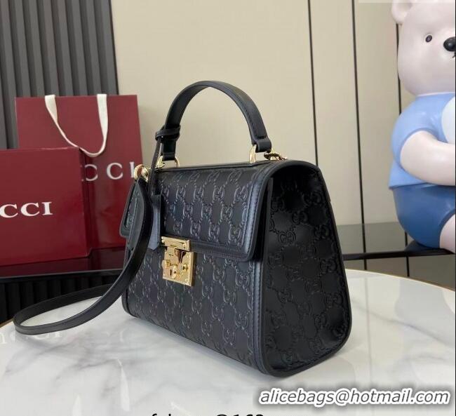 Inexpensive Gucci Padlock GG Leather medium top handle bag 838998 Black 2025