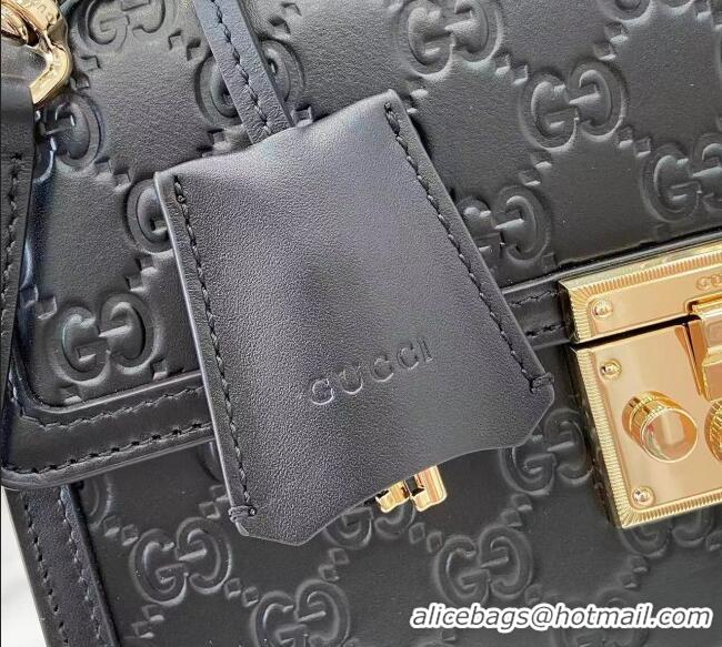 Inexpensive Gucci Padlock GG Leather medium top handle bag 838998 Black 2025