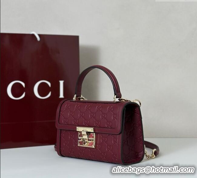 Unique Grade Gucci Padlock GG Leather Small top handle bag 848884 Red 2025