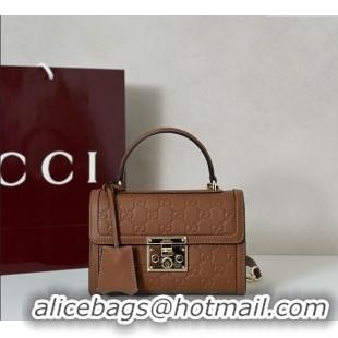 Unique Discount Gucci Padlock GG Leather Small top handle bag 848884 Brown 2025