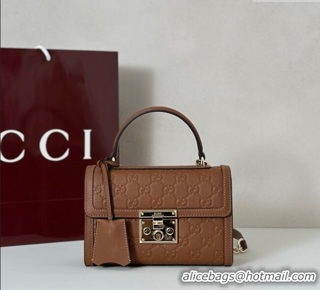 Unique Discount Gucci Padlock GG Leather Small top handle bag 848884 Brown 2025