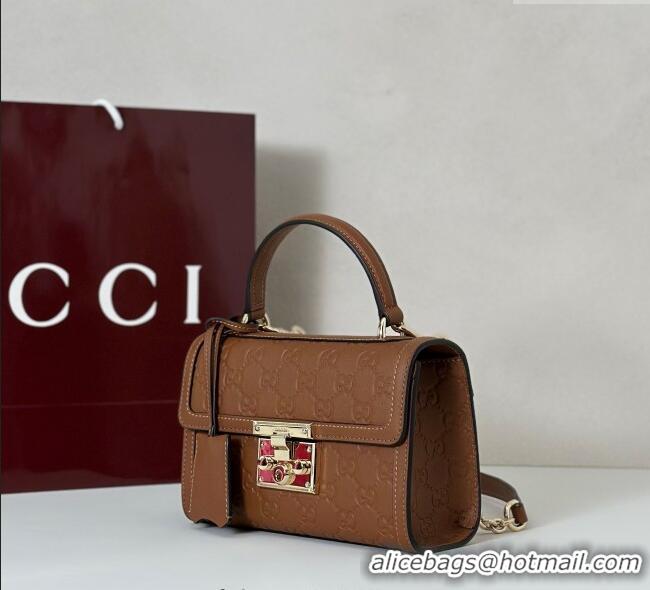 Unique Discount Gucci Padlock GG Leather Small top handle bag 848884 Brown 2025