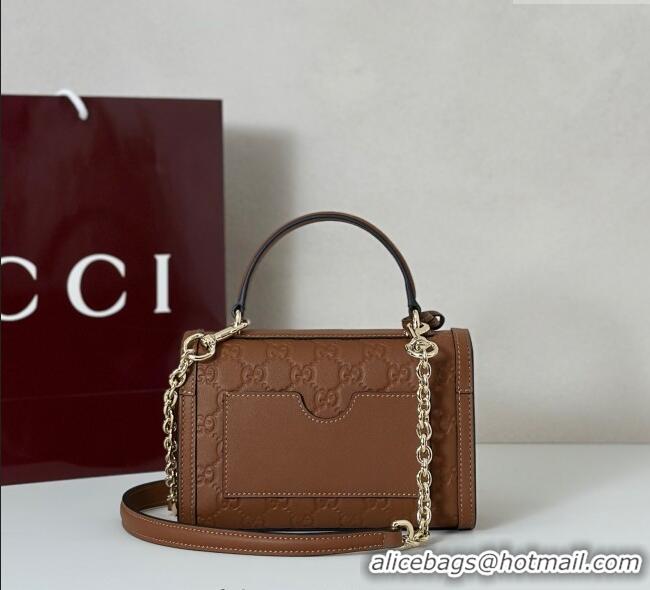Unique Discount Gucci Padlock GG Leather Small top handle bag 848884 Brown 2025