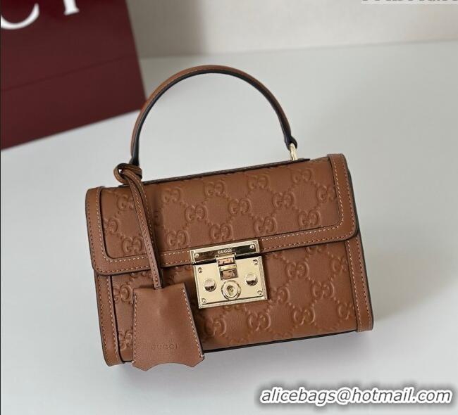 Unique Discount Gucci Padlock GG Leather Small top handle bag 848884 Brown 2025