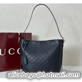Top Design Gucci GG Leather Emblem small shoulder bag 848881 Black 2025