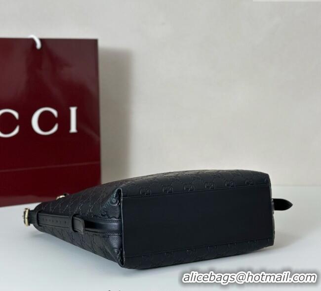 Top Design Gucci GG Leather Emblem small shoulder bag 848881 Black 2025