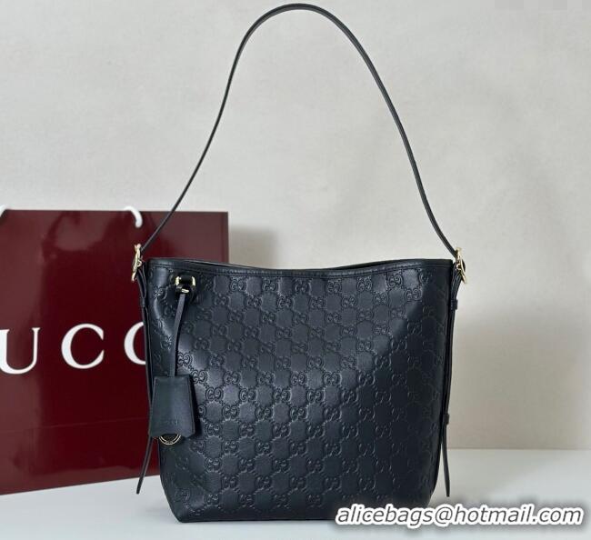 Top Design Gucci GG Leather Emblem small shoulder bag 848881 Black 2025