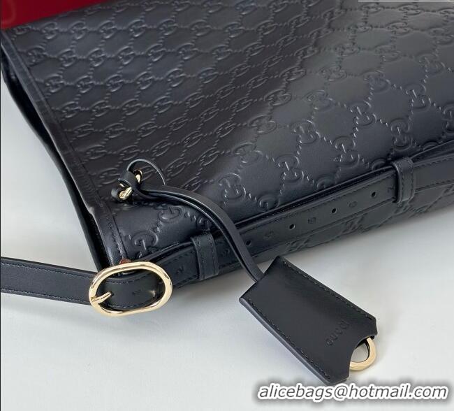Top Design Gucci GG Leather Emblem small shoulder bag 848881 Black 2025