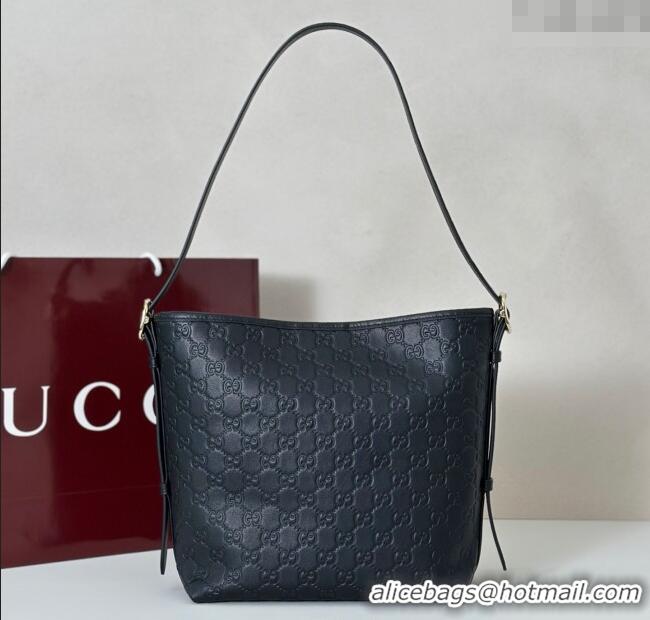 Top Design Gucci GG Leather Emblem small shoulder bag 848881 Black 2025