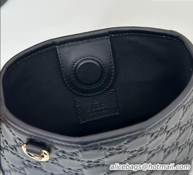 Best Price Gucci GG Leather Emblem Nano Bucket Bag 847090 Black 2025