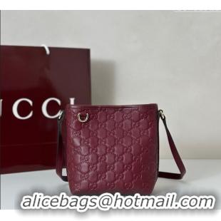 New Cheap Gucci GG Leather Emblem Nano Bucket Bag 847090 Red 2025