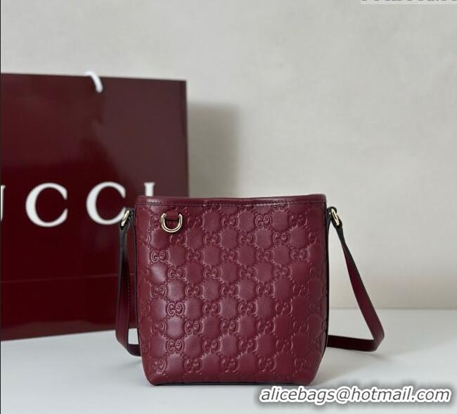 New Cheap Gucci GG Leather Emblem Nano Bucket Bag 847090 Red 2025