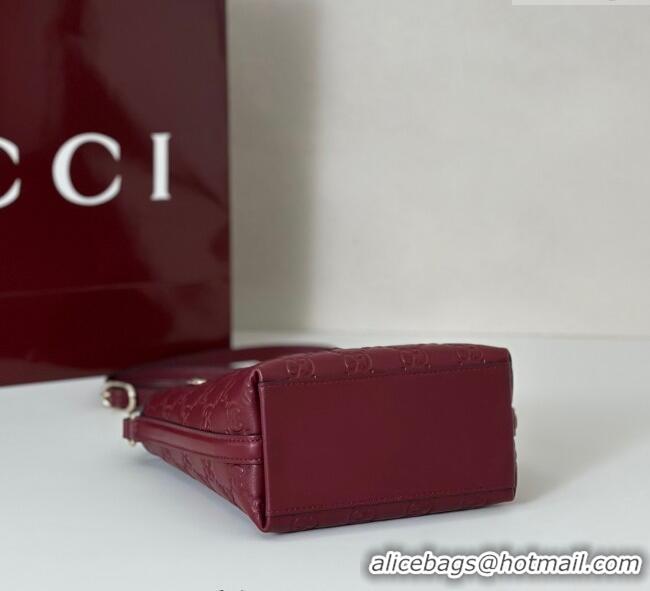 New Cheap Gucci GG Leather Emblem Nano Bucket Bag 847090 Red 2025