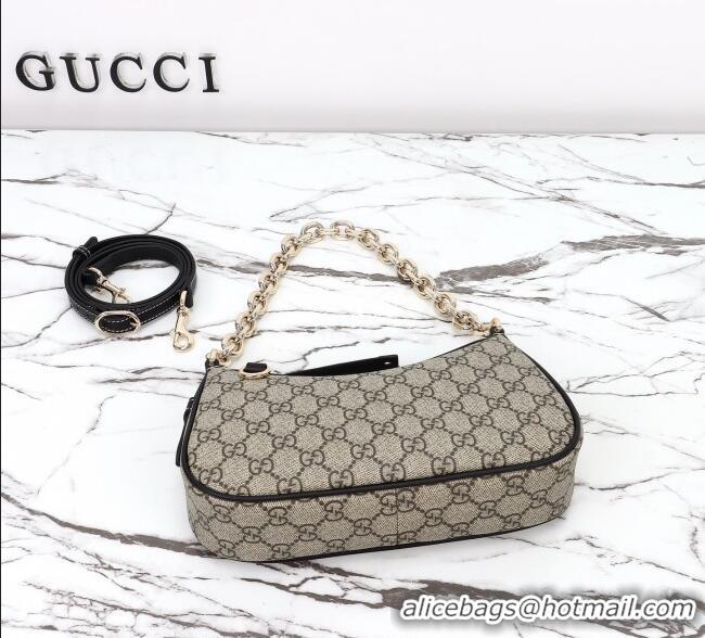 Good Discount Gucci GG Canvas Emblem Small Shoulder bag 847447 Beige/Black 2025