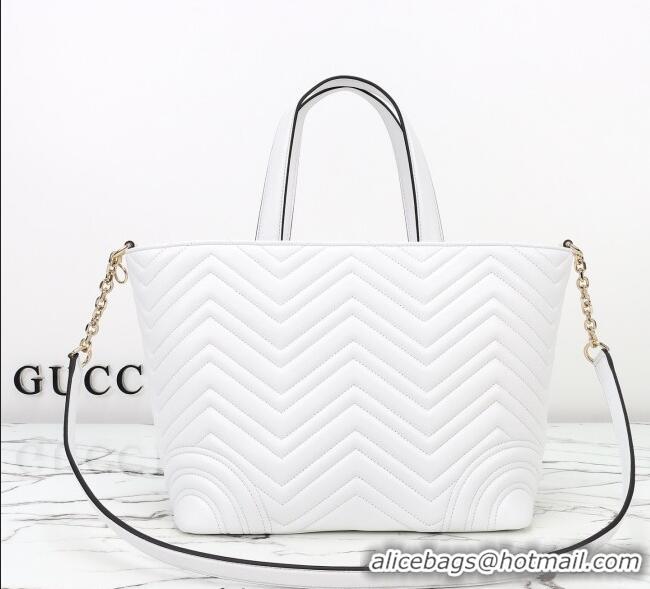 Good Quality Gucci Betty Chevron Leathe Medium Tote Bag 847387 White 2025
