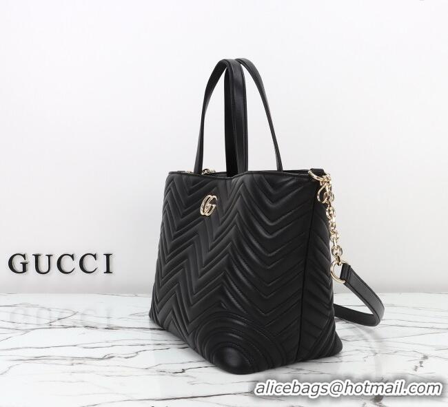 Luxury Cheap Gucci Betty Chevron Leathe Medium Tote Bag 847387 Black 2025