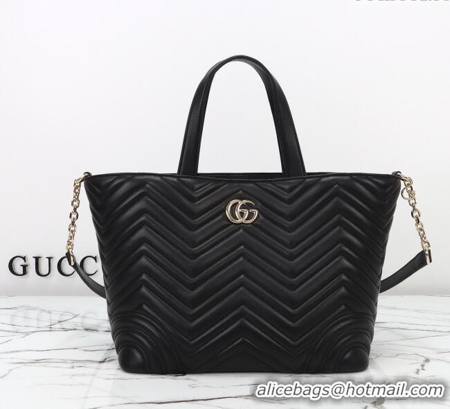 Luxury Cheap Gucci Betty Chevron Leathe Medium Tote Bag 847387 Black 2025