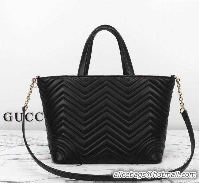 Luxury Cheap Gucci Betty Chevron Leathe Medium Tote Bag 847387 Black 2025