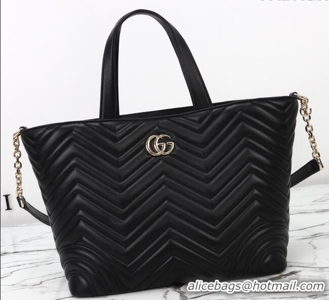 Luxury Cheap Gucci Betty Chevron Leathe Medium Tote Bag 847387 Black 2025