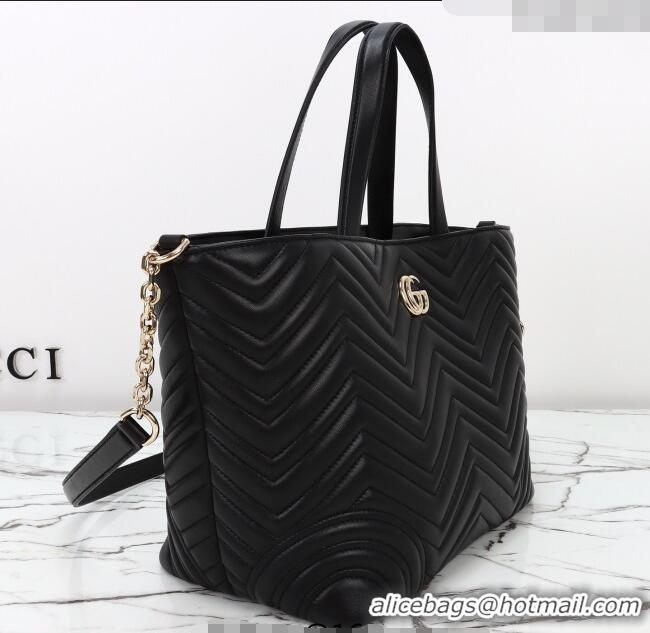 Luxury Cheap Gucci Betty Chevron Leathe Medium Tote Bag 847387 Black 2025