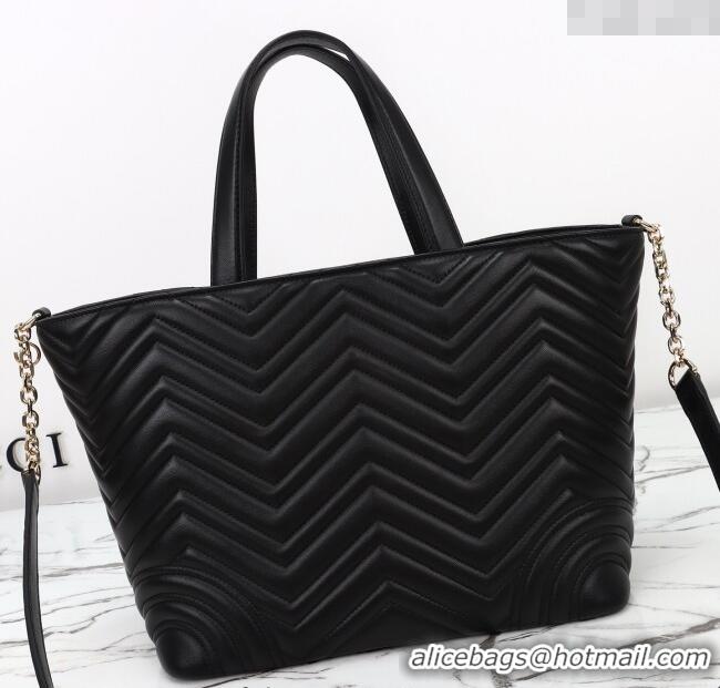 Luxury Cheap Gucci Betty Chevron Leathe Medium Tote Bag 847387 Black 2025