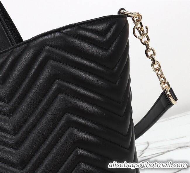 Luxury Cheap Gucci Betty Chevron Leathe Medium Tote Bag 847387 Black 2025
