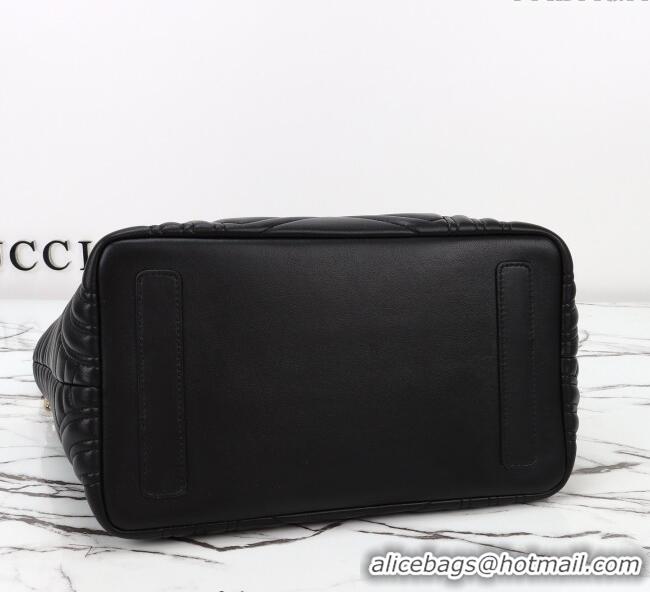 Luxury Cheap Gucci Betty Chevron Leathe Medium Tote Bag 847387 Black 2025