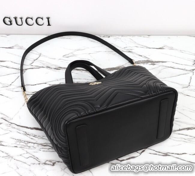 Luxury Cheap Gucci Betty Chevron Leathe Medium Tote Bag 847387 Black 2025