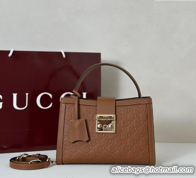 Original Cheap Gucci Padlock GG Leather Medium Handbag 838992 Brown 2025