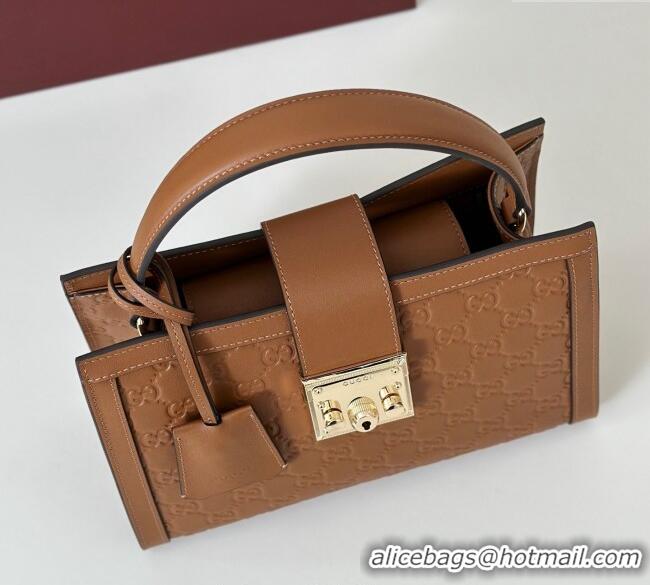 Original Cheap Gucci Padlock GG Leather Medium Handbag 838992 Brown 2025
