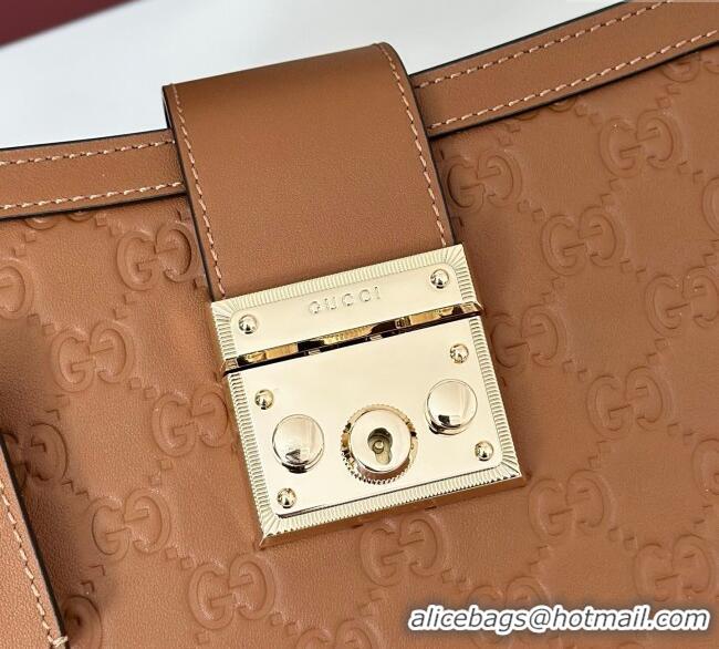 Original Cheap Gucci Padlock GG Leather Medium Handbag 838992 Brown 2025