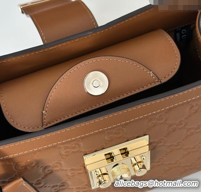 Original Cheap Gucci Padlock GG Leather Medium Handbag 838992 Brown 2025