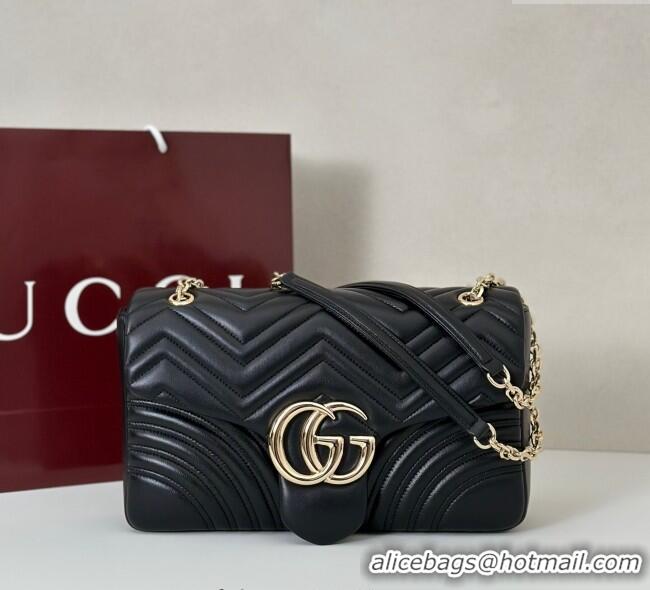 Good Product Gucci GG Marmont Chevron Leather large shoulder bag 838985 Black 2025