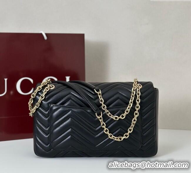 Good Product Gucci GG Marmont Chevron Leather large shoulder bag 838985 Black 2025