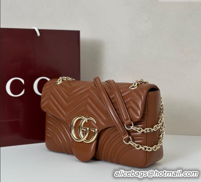 Best Design Gucci GG Marmont Chevron Leather large shoulder bag 838985‎ Brown 2025