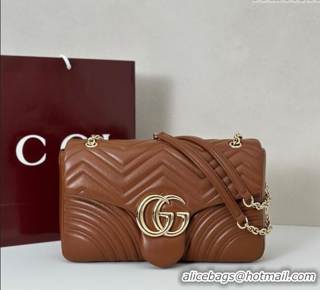 Best Design Gucci GG Marmont Chevron Leather large shoulder bag 838985‎ Brown 2025