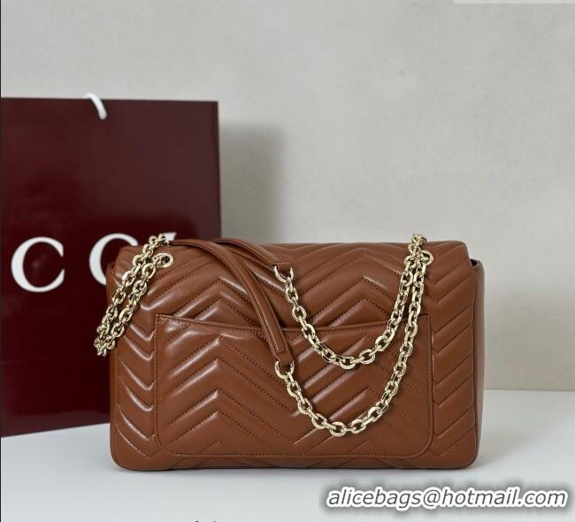 Best Design Gucci GG Marmont Chevron Leather large shoulder bag 838985‎ Brown 2025