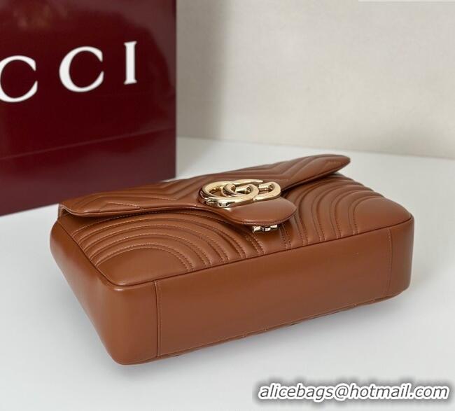 Best Design Gucci GG Marmont Chevron Leather large shoulder bag 838985‎ Brown 2025