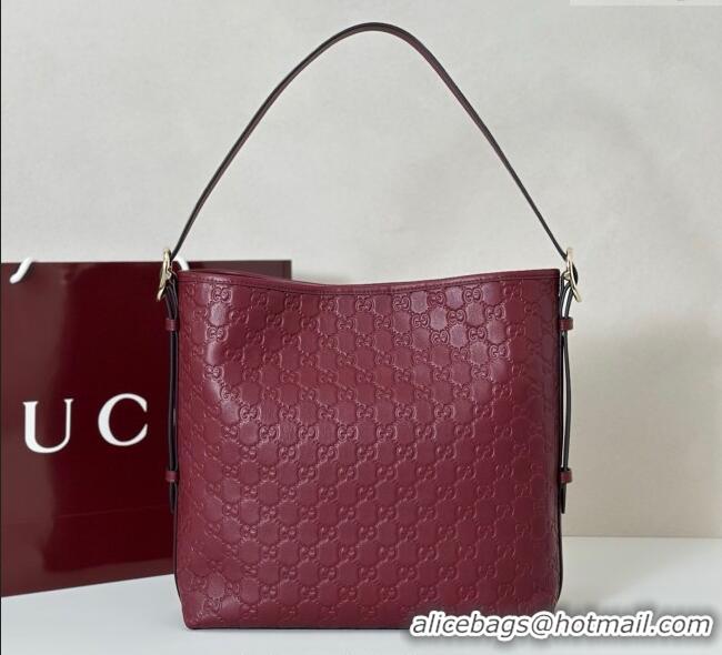 Super Quality Gucci GG Leather Emblem medium shoulder bag 847452 Ancora Red 2025