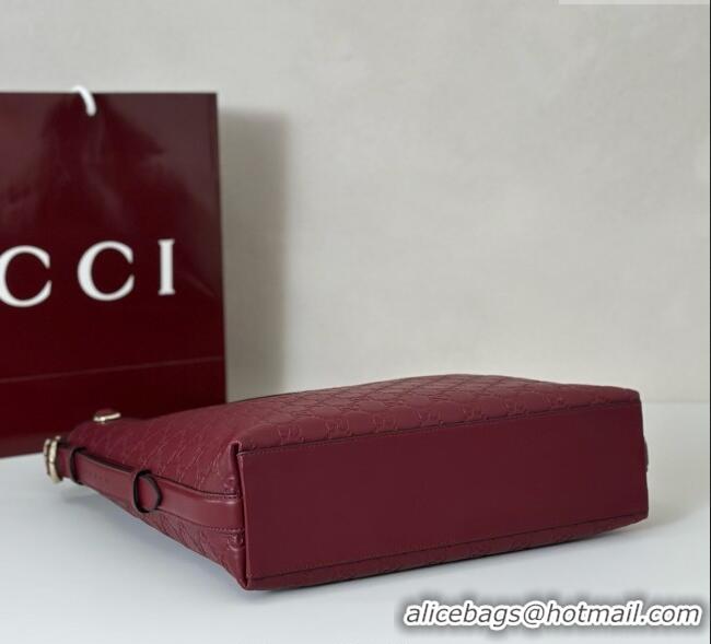 Super Quality Gucci GG Leather Emblem medium shoulder bag 847452 Ancora Red 2025