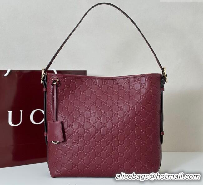 Super Quality Gucci GG Leather Emblem medium shoulder bag 847452 Ancora Red 2025