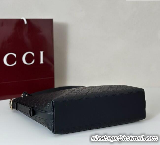 Buy Classic Gucci GG Leather Emblem medium shoulder bag 847452 Black 2025
