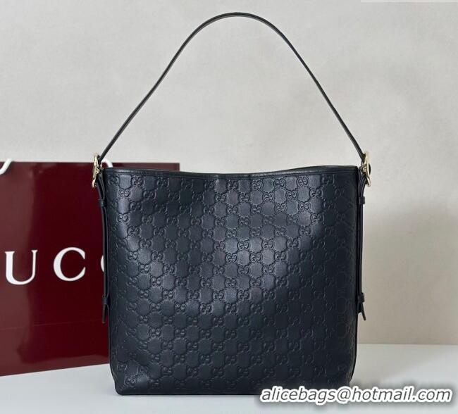 Buy Classic Gucci GG Leather Emblem medium shoulder bag 847452 Black 2025