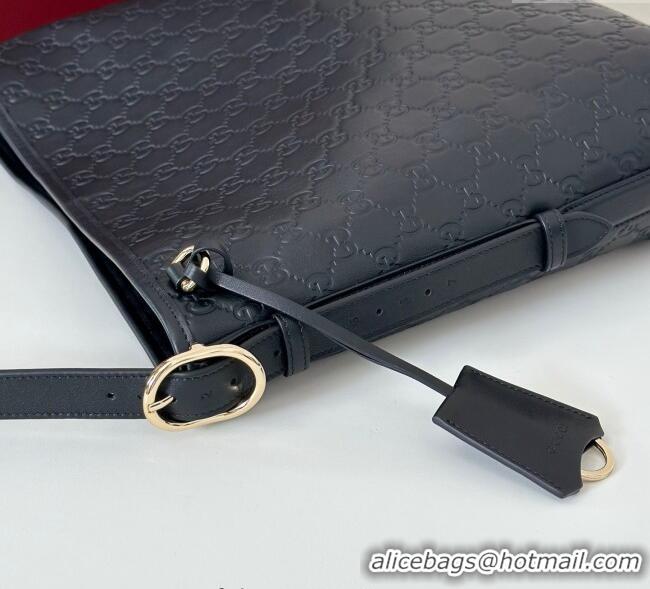 Buy Classic Gucci GG Leather Emblem medium shoulder bag 847452 Black 2025