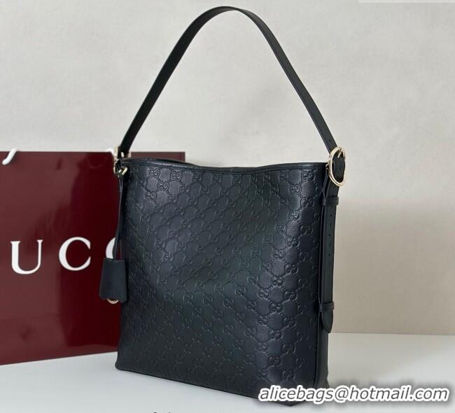 Buy Classic Gucci GG Leather Emblem medium shoulder bag 847452 Black 2025